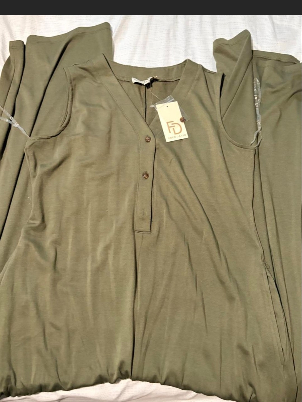 Fred David Olive Green Sleeveless Henley Tank